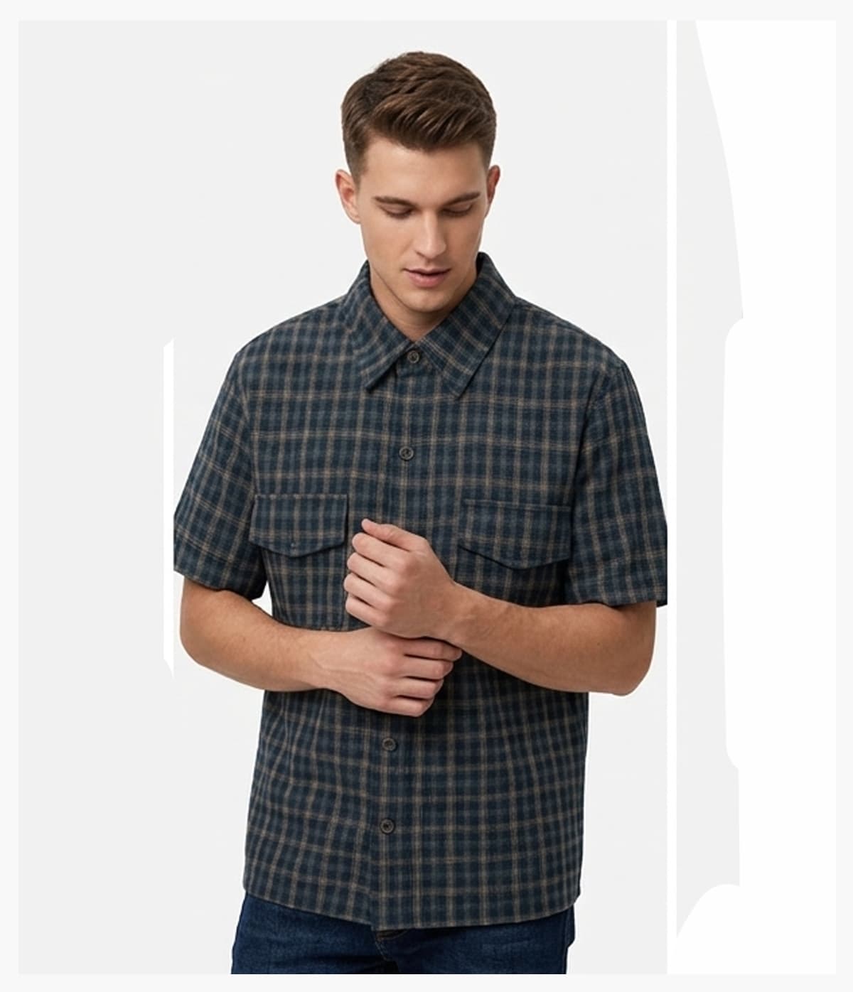 #6158 Plaid 165GSM Short Sleeve Button-Front Shirt 22