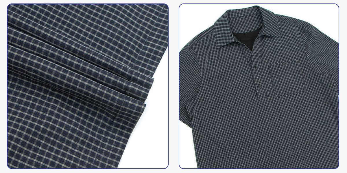 #6159 Cotton 40s Plaid Faux Layered Collar Polo Shirt 14