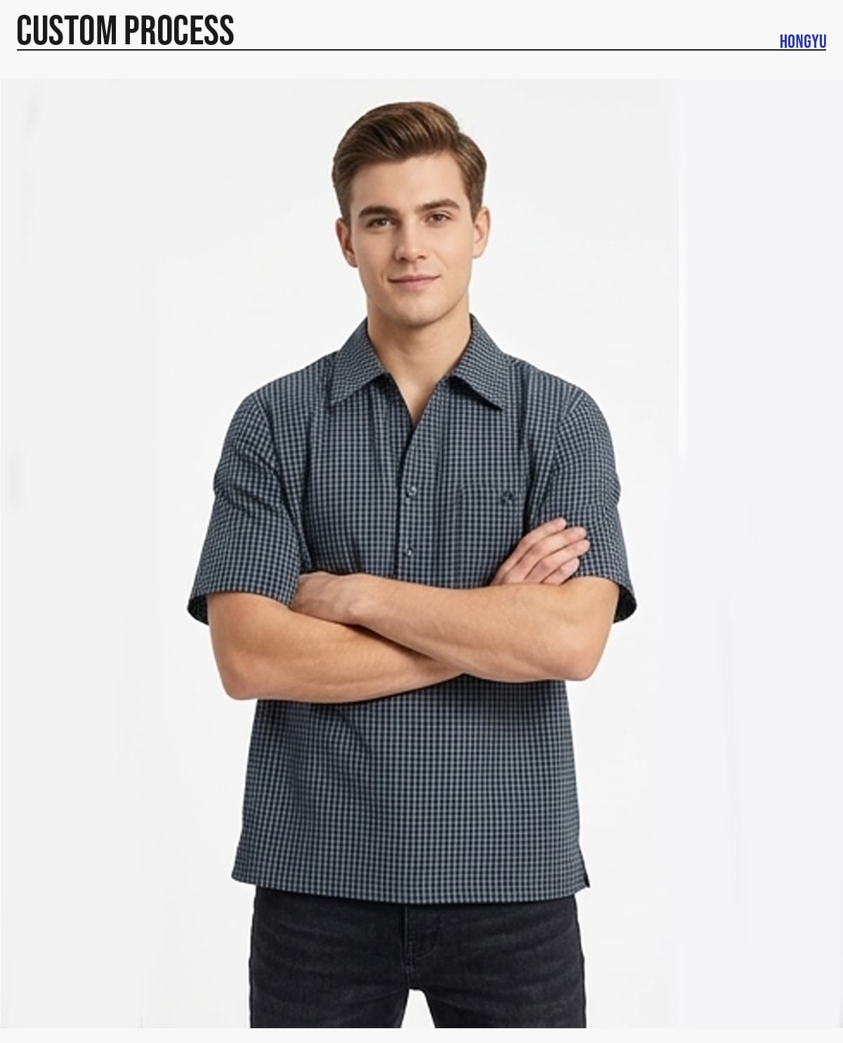 #6159 Cotton 40s Plaid Faux Layered Collar Polo Shirt 18