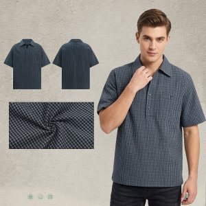 #6159 Cotton 40s Plaid Faux Layered Collar Polo Shirt