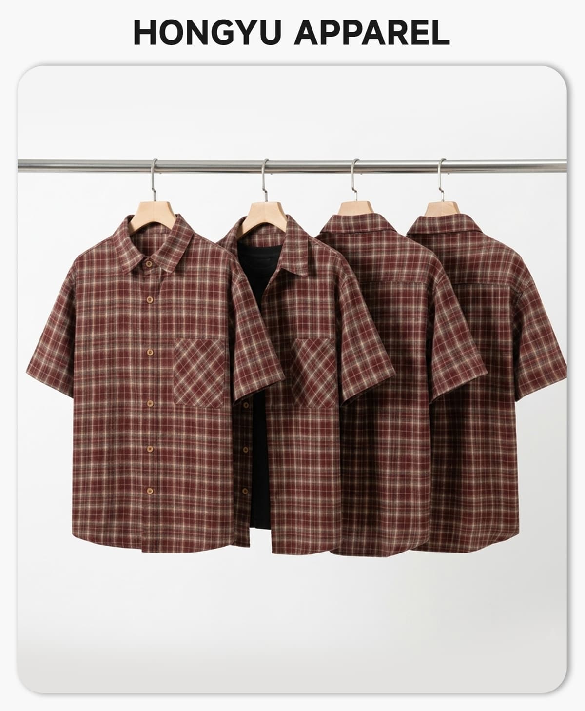 #6161 Heavy 260G Faux Layered Plaid Short Sleeve Shirt 4