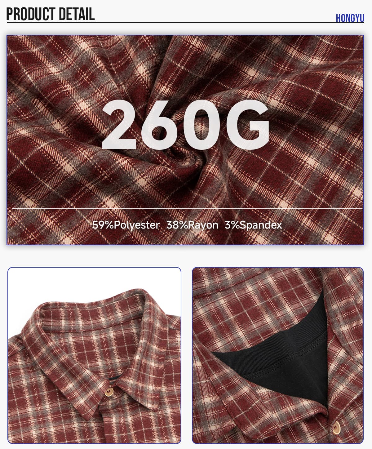 #6161 Heavy 260G Faux Layered Plaid Short Sleeve Shirt 12
