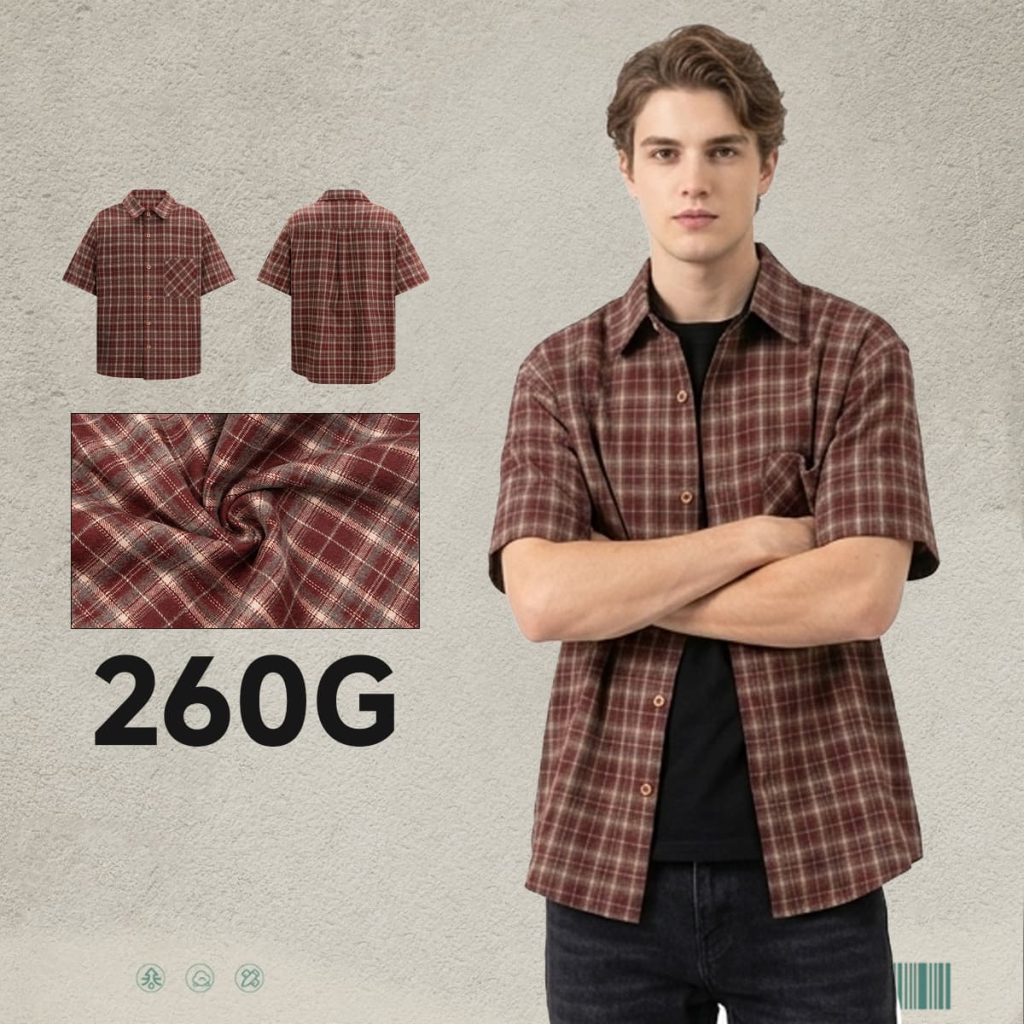 #6161 Heavy 260G Faux Layered Plaid Short Sleeve Shirt