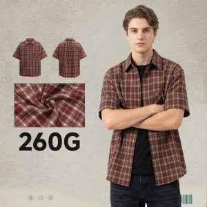 #6161 Heavy 260G Faux Layered Plaid Short Sleeve Shirt
