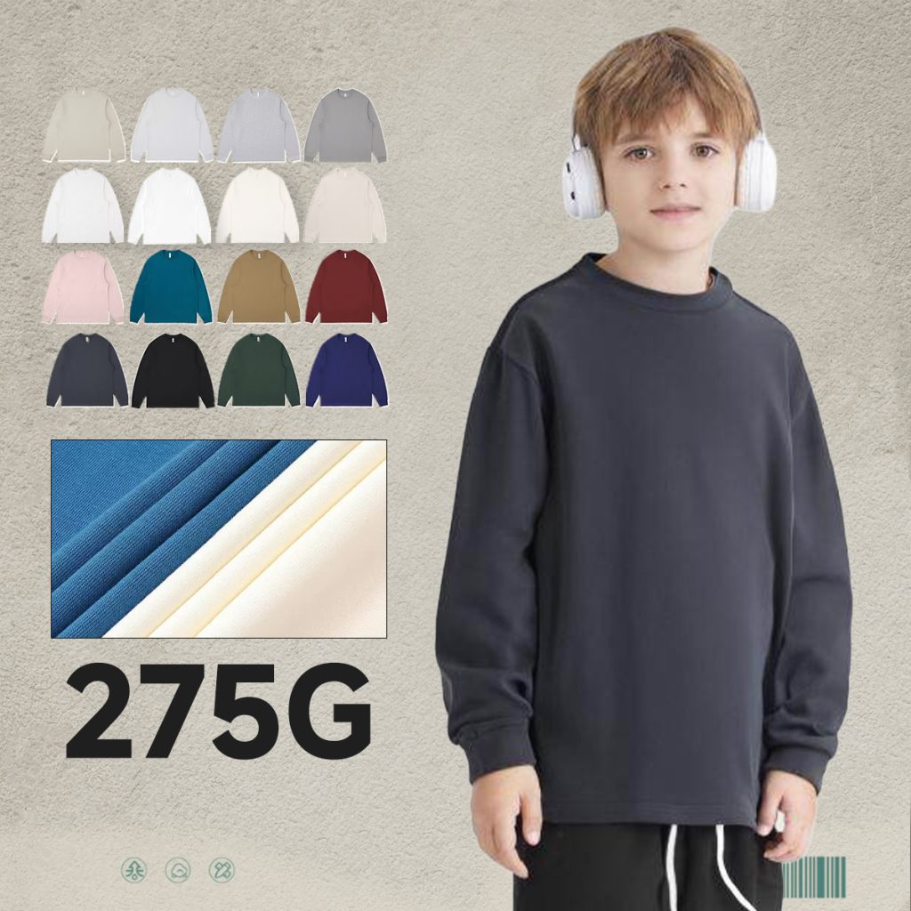 #BT275507 Kids’ 275Gsm 100% Combed Cotton Long Sleeve T-Shirt