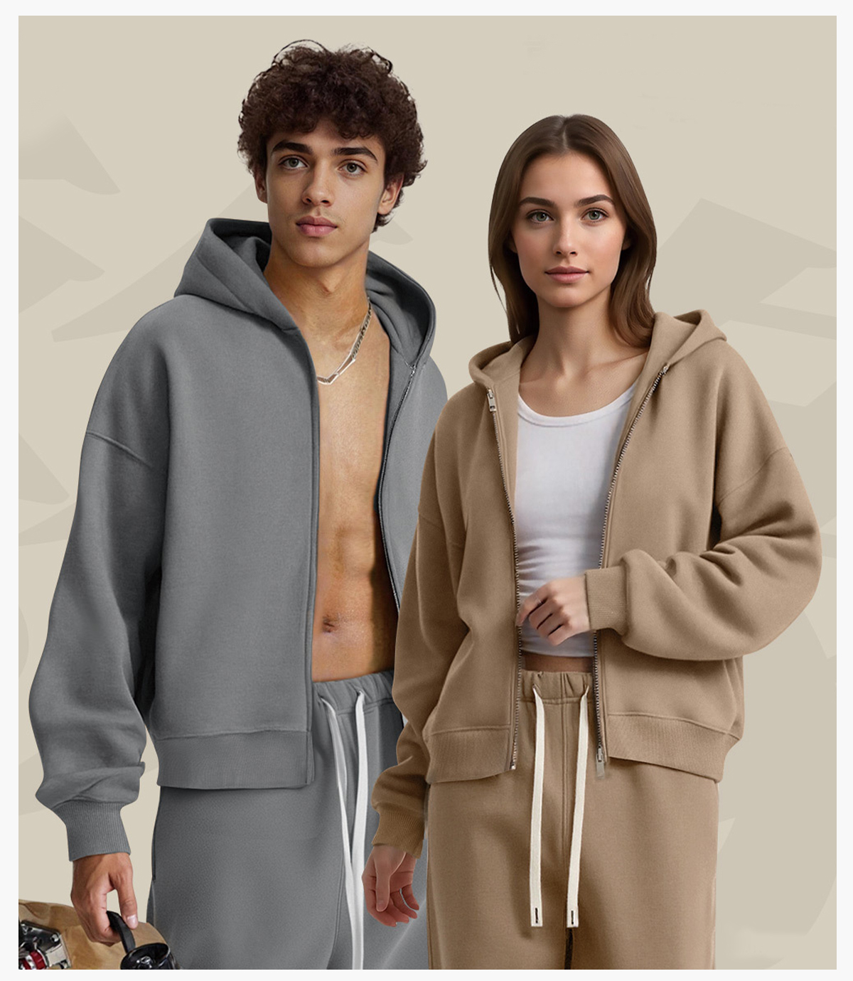 #2702 Fleece 350Gsm Oversized Boxy Fit Zip-Up Hoodie 22