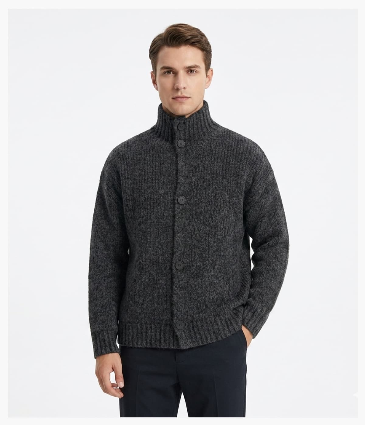 #2028 Vintage Tweed Mock Neck Cardigan Unisex Knit Outerwear 22