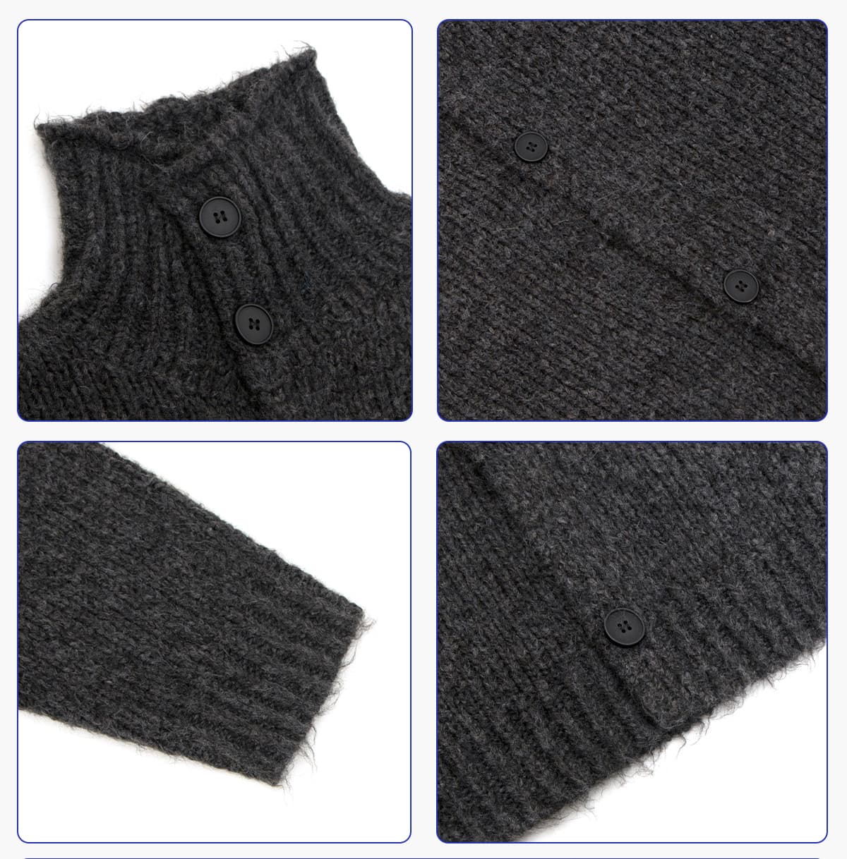 #2028 Vintage Tweed Mock Neck Cardigan Unisex Knit Outerwear 14