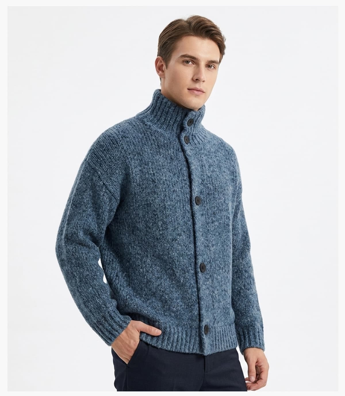 #2028 Vintage Tweed Mock Neck Cardigan Unisex Knit Outerwear 20