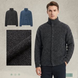 #2028 Vintage Tweed Mock Neck Cardigan Unisex Knit Outerwear