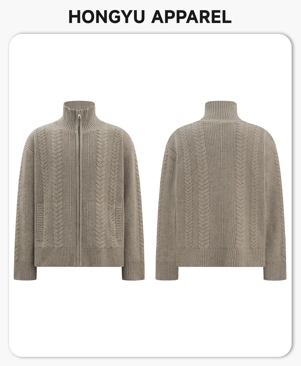 #2032 Heavyweight Stand Collar Loose Fit Zip Knit Sweater 4