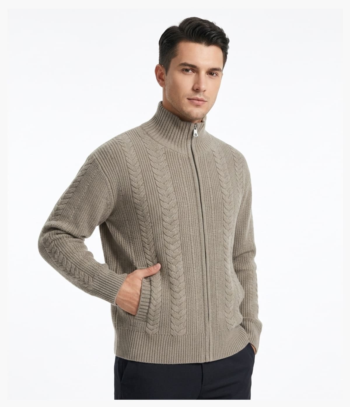 #2032 Heavyweight Stand Collar Loose Fit Zip Knit Sweater 22