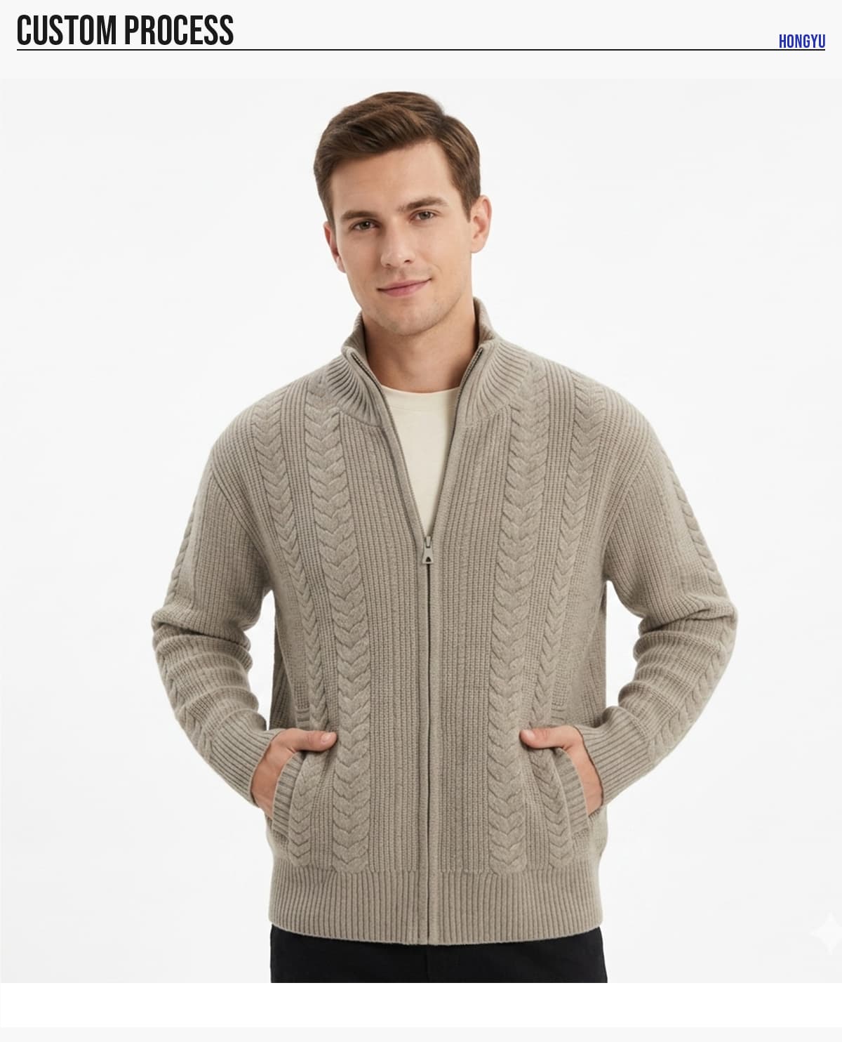 #2032 Heavyweight Stand Collar Loose Fit Zip Knit Sweater 18