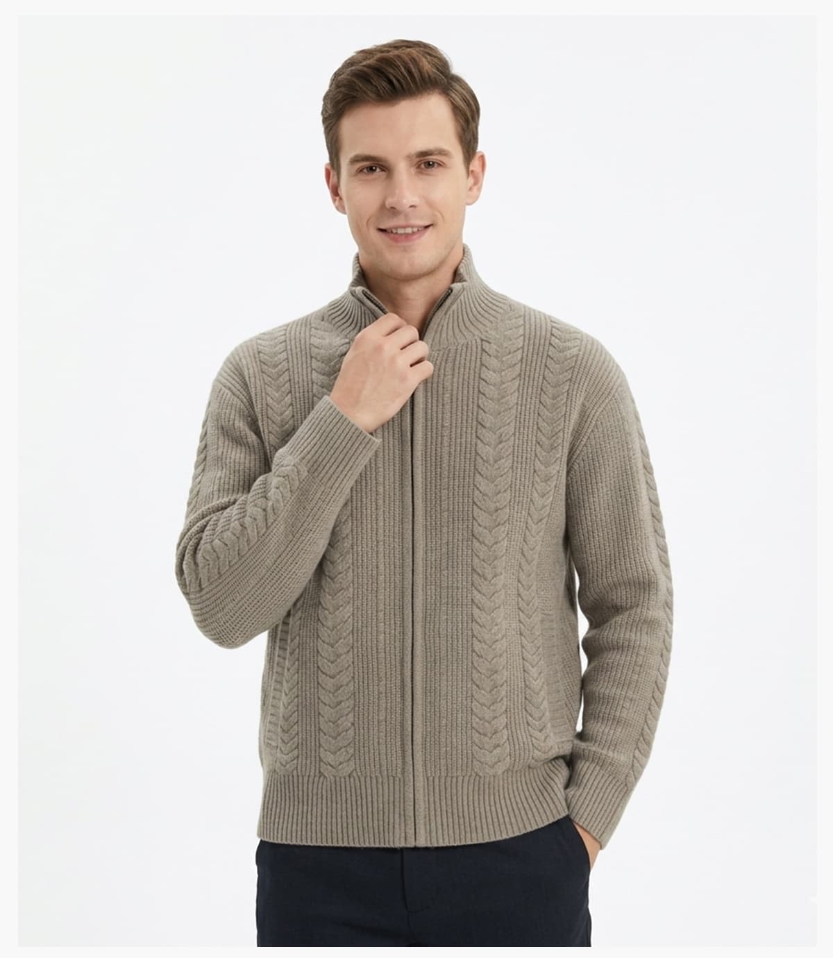 #2032 Heavyweight Stand Collar Loose Fit Zip Knit Sweater 20