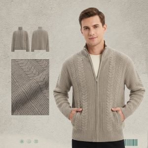 #2032 Heavyweight Stand Collar Loose Fit Zip Knit Sweater