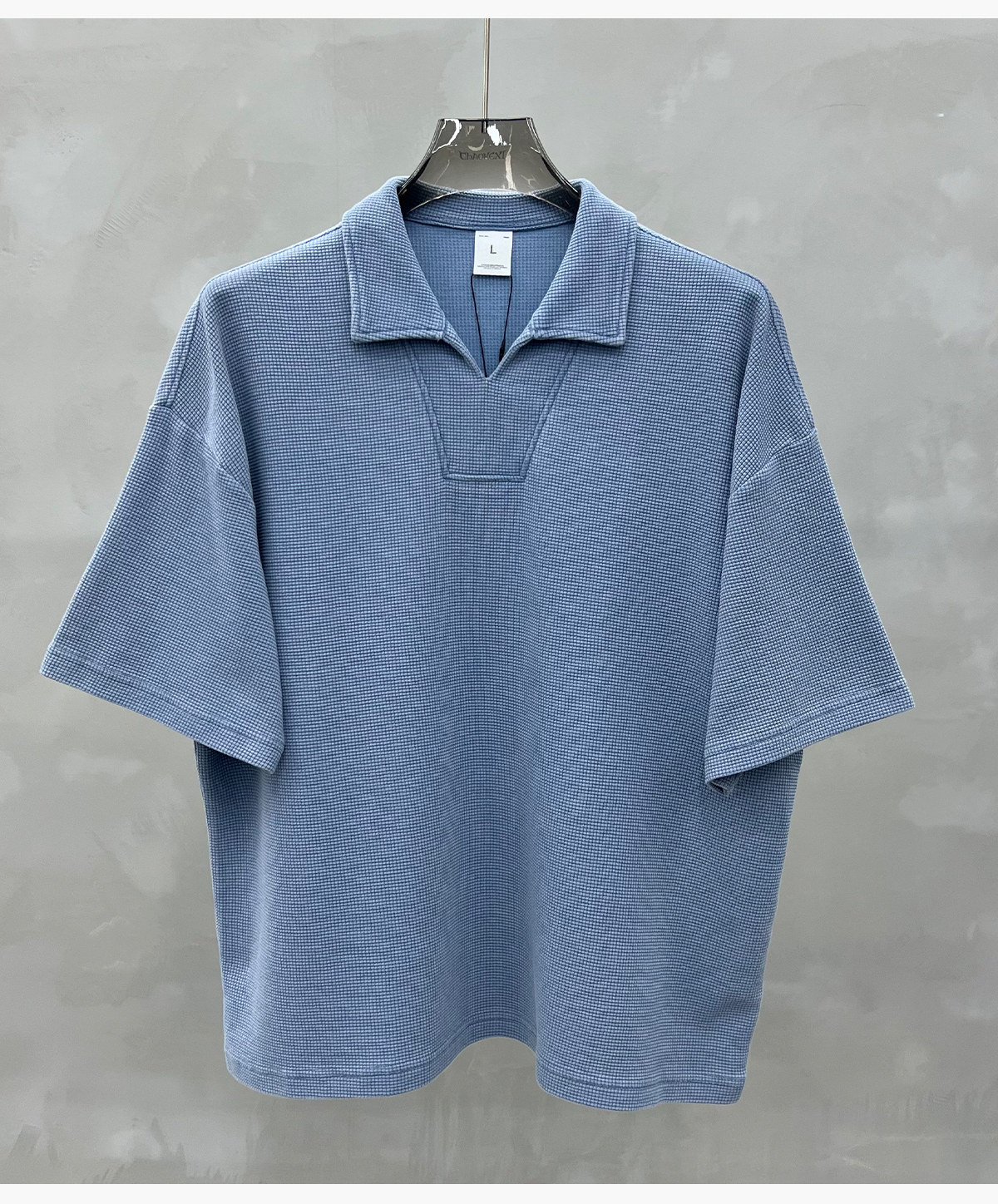 #K1185 Wash 290G Waffle V-Neck Oversized Polo T-Shirt 26