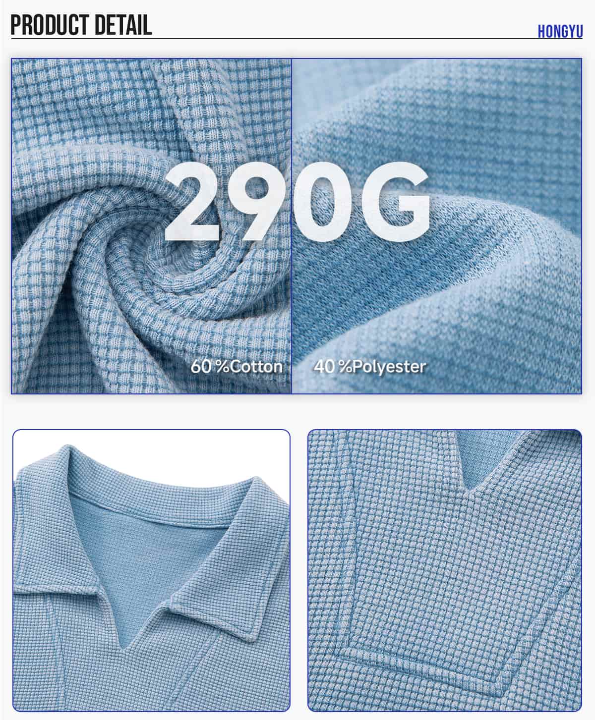 #K1185 Wash 290G Waffle V-Neck Oversized Polo T-Shirt 12